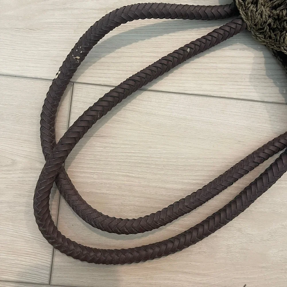 Bohemian Crochet Knit Bag Women Brown Beaded Drawstring Hobo Boho Fairycore Y2k‎